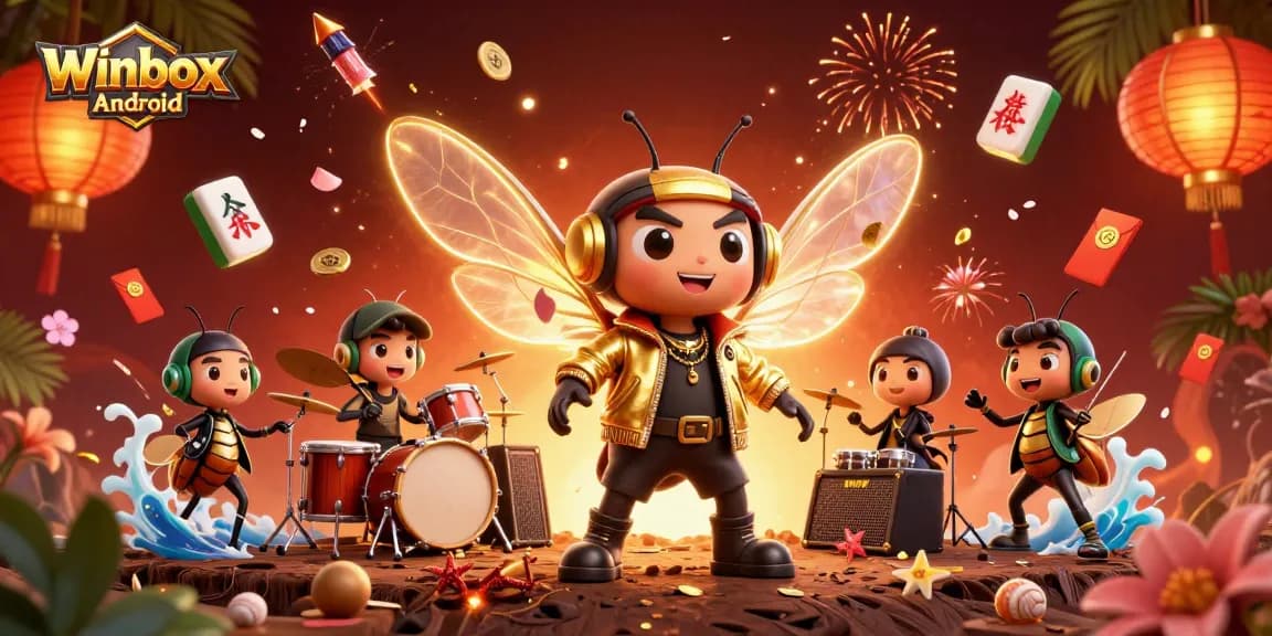 Experience the thrill of Winbox Android gaming with vibrant characters and dynamic casino elements.