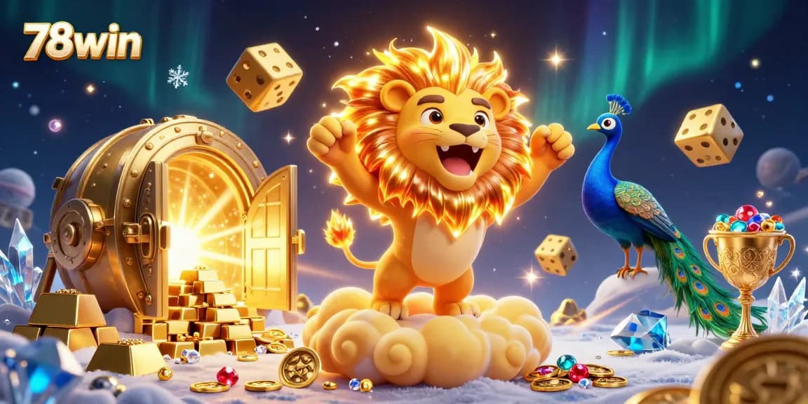 Join the thrill of 78win with vibrant 3D illustration showcasing golden treasures and excitement.