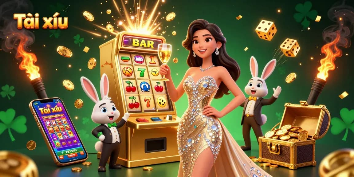 Experience the excitement of Tài xỉu with stunning visuals of a glamorous scene full of jackpots and casino action.