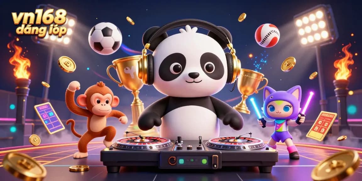 Experience vn168 đăng nhập with our vibrant 3D illustration featuring exciting casino elements and characters.