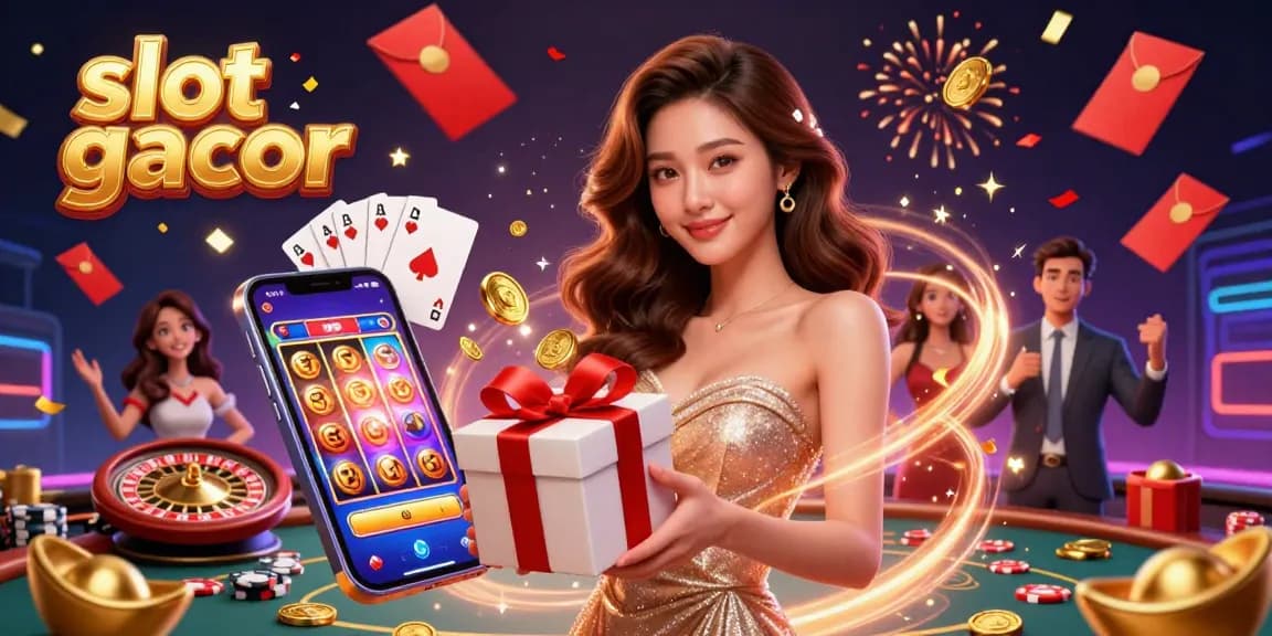 Experience the excitement of slot gacor with vibrant casino elements and a stunning festive atmosphere.