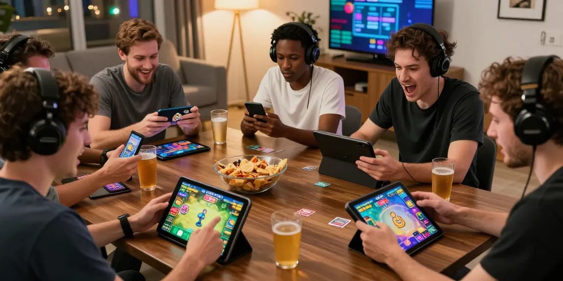 Exciting multiplayer gamers enjoying 3 Patti Blue while using their devices, inviting atmosphere to get app.