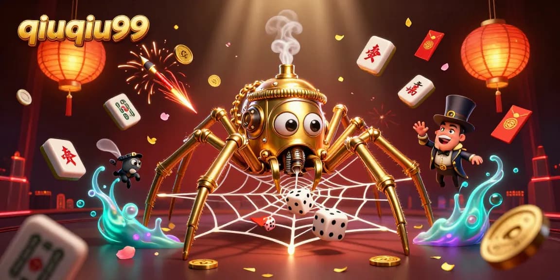 Experience the excitement of qiuqiu99 with the steampunk spider and poker elements in a vibrant casino scene.