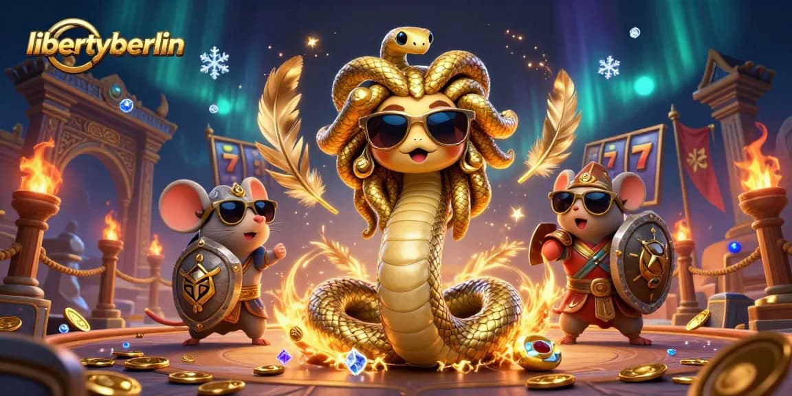 Spin the reels at libertyberlin with this vibrant scene featuring mythical characters amidst thrilling gambling elements.