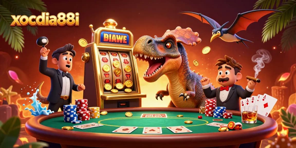 Catch the excitement of xocdia88i with a pachycephalosaurus winning jackpots and a pteranodon grasping coins!