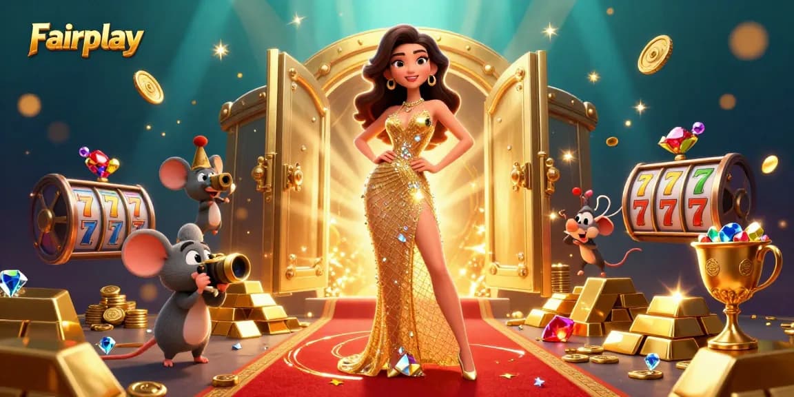 Spin to win at Fairplay with a dazzling casino scene showcasing slots and treasure.