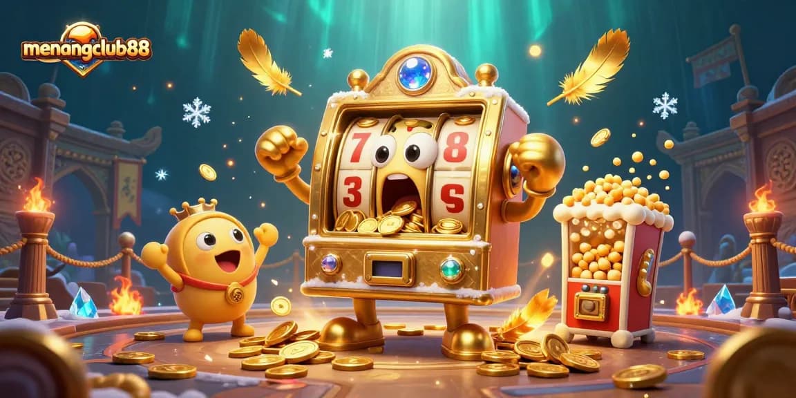 Experience the excitement of menangclub88 with its golden slot machines and vibrant casino elements.