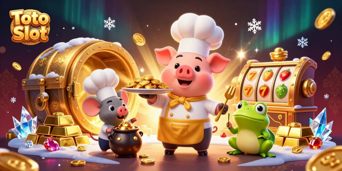 Slot Toto Slot seru dengan koki babi, mouse, dan katak dalam suasana glamor.
