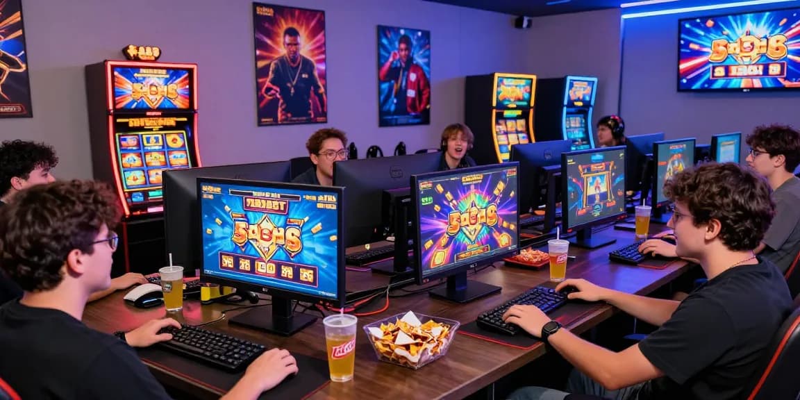 Atmosfer permainan slot88 yang seru dengan pemain antusias dan grafis berwarna-warni.