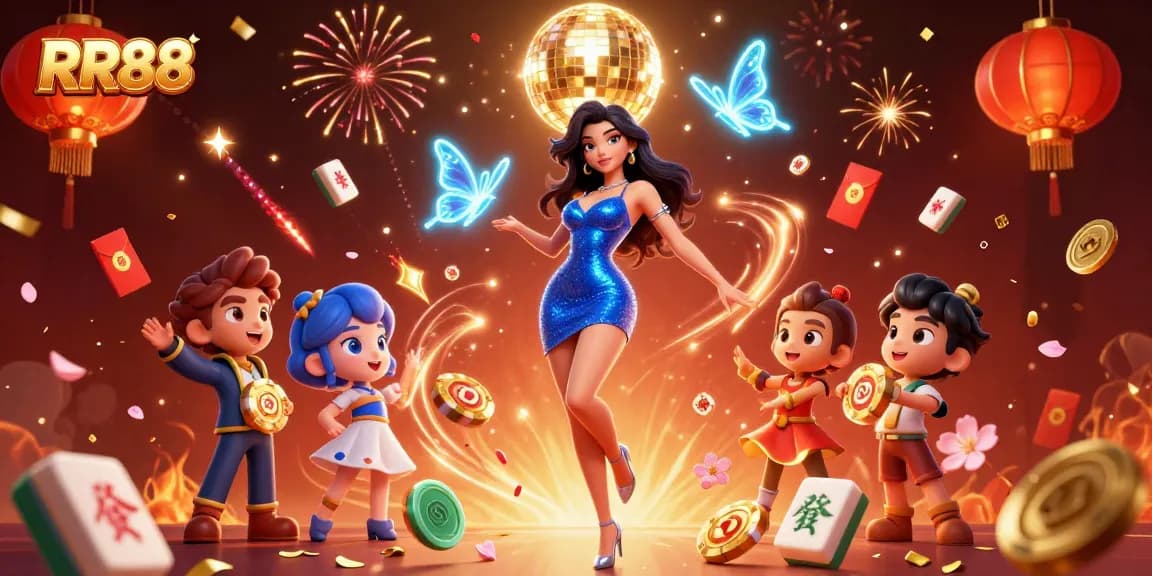 Experience thrilling wins at RR88 with a vibrant casino scene filled with dynamic gaming elements.