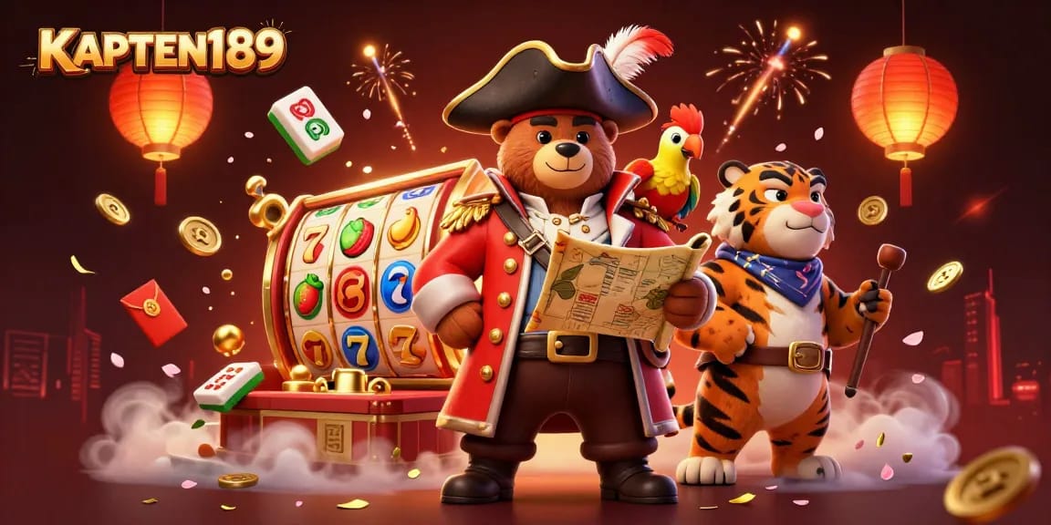 Slot online KAPTEN189 menampilkan petualangan seru dengan peta harta karun dan karakter menarik.
