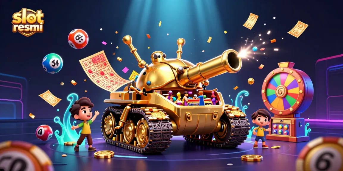 Experience thrilling wins at slot resmi with this vibrant illustration of a casino in a tank.