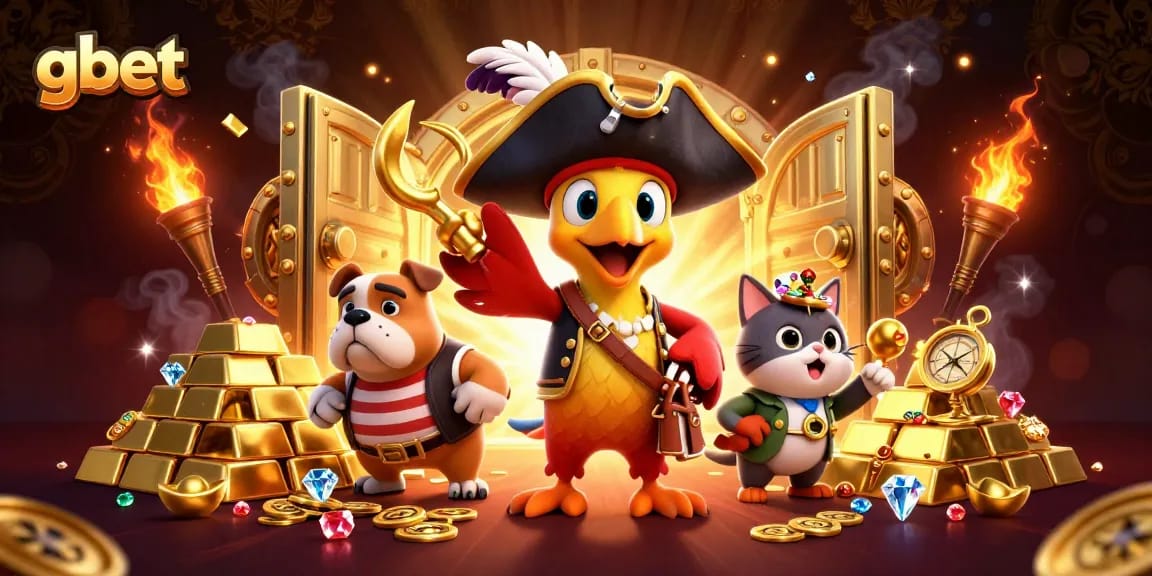 gbet showcases an exciting pirate-themed casino adventure with vibrant treasure and characters.