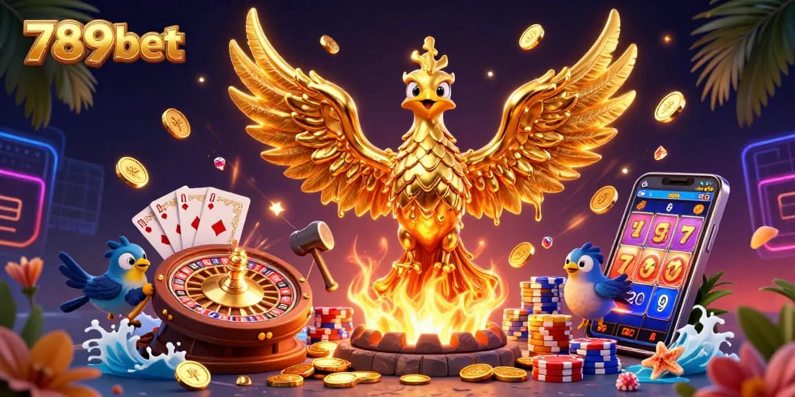 Experience the excitement of 789bet with vibrant casino and gaming digital art featuring a molten golden phoenix.