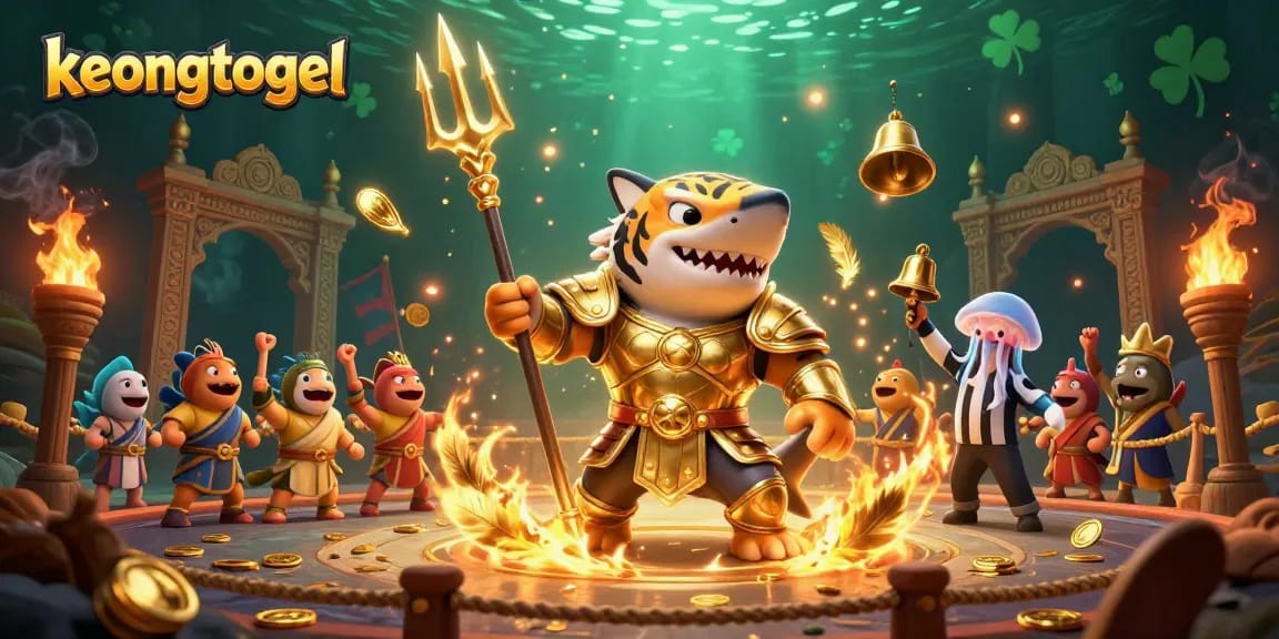Experience exciting wins at keongtogel, featuring colorful animated slot machines and gold coins.