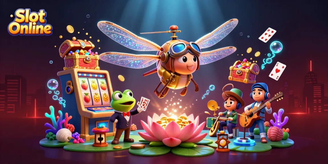 Experience thrilling Slot Online action with a lively casino scene featuring dynamic characters and rich gaming elements.