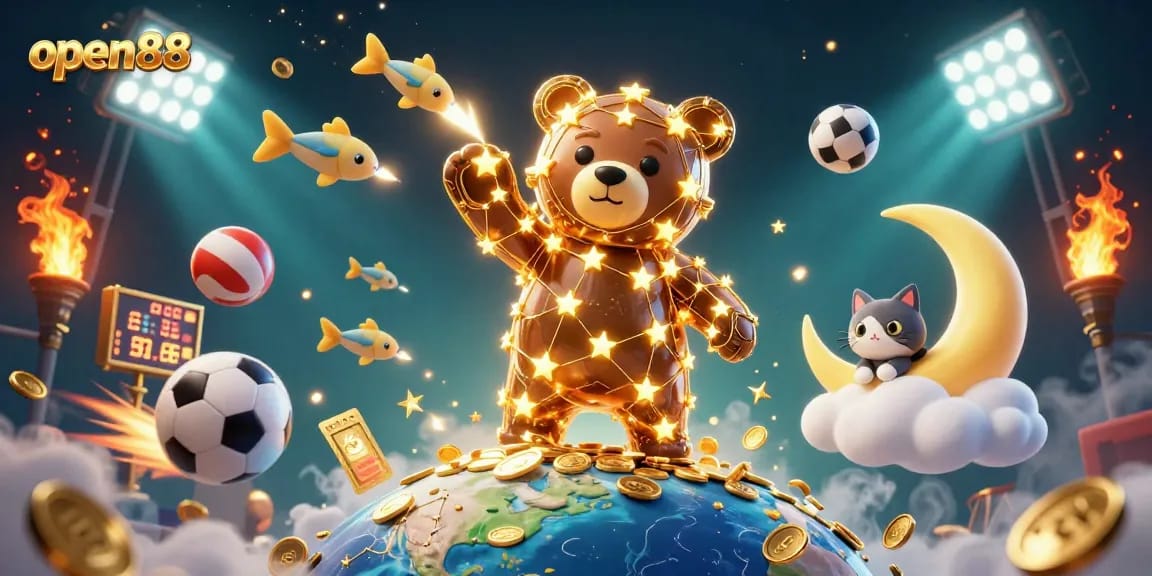 Join the excitement of open88 with dynamic sports elements and vibrant casino characters.