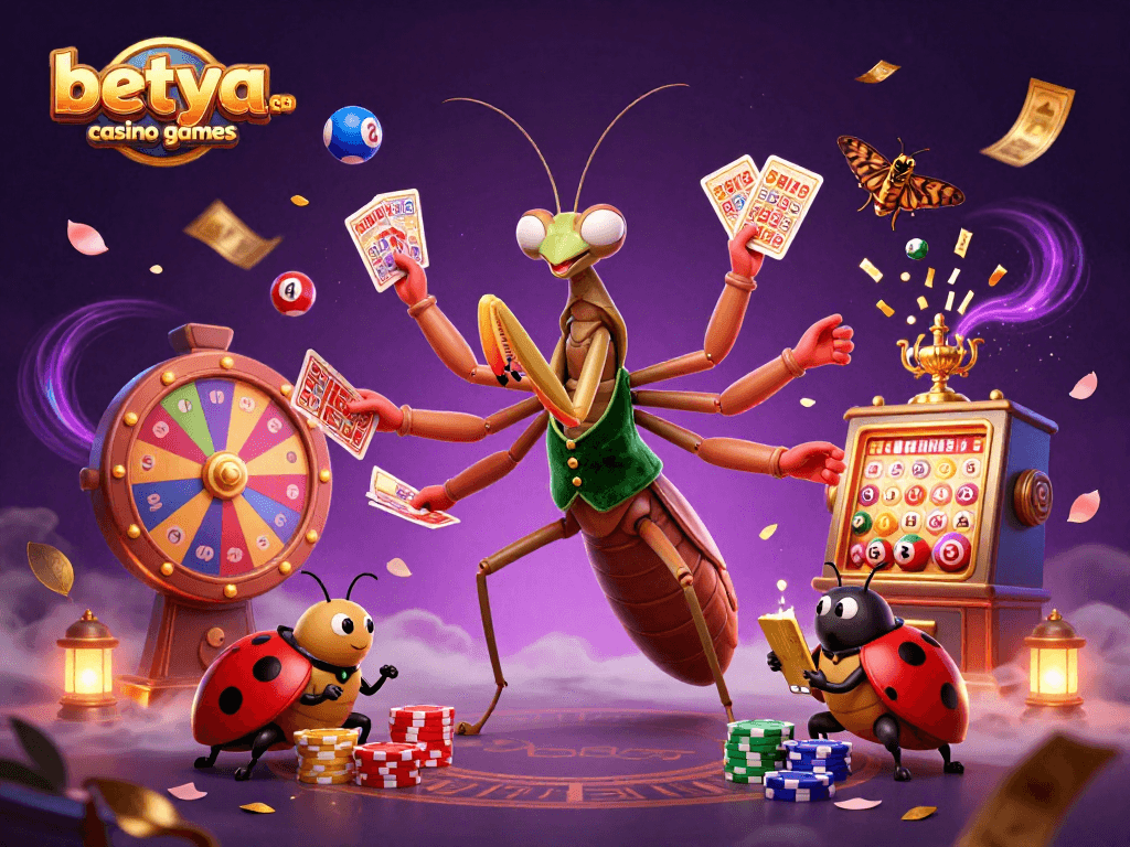 Experience betya.com casino games with vibrant lottery and bingo elements in an engaging 3D illustration.