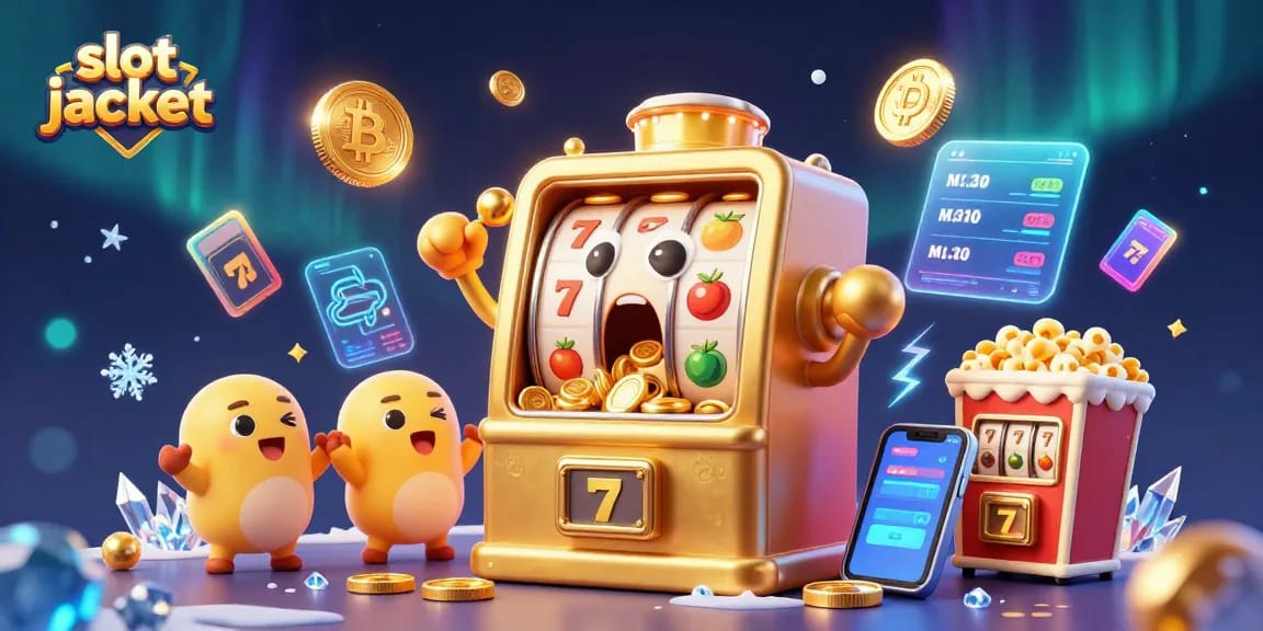 Slot jackpot yang menarik dari mesin slot emas yang kaget saat mendapatkan kemenangan dengan koin berjatuhan.
