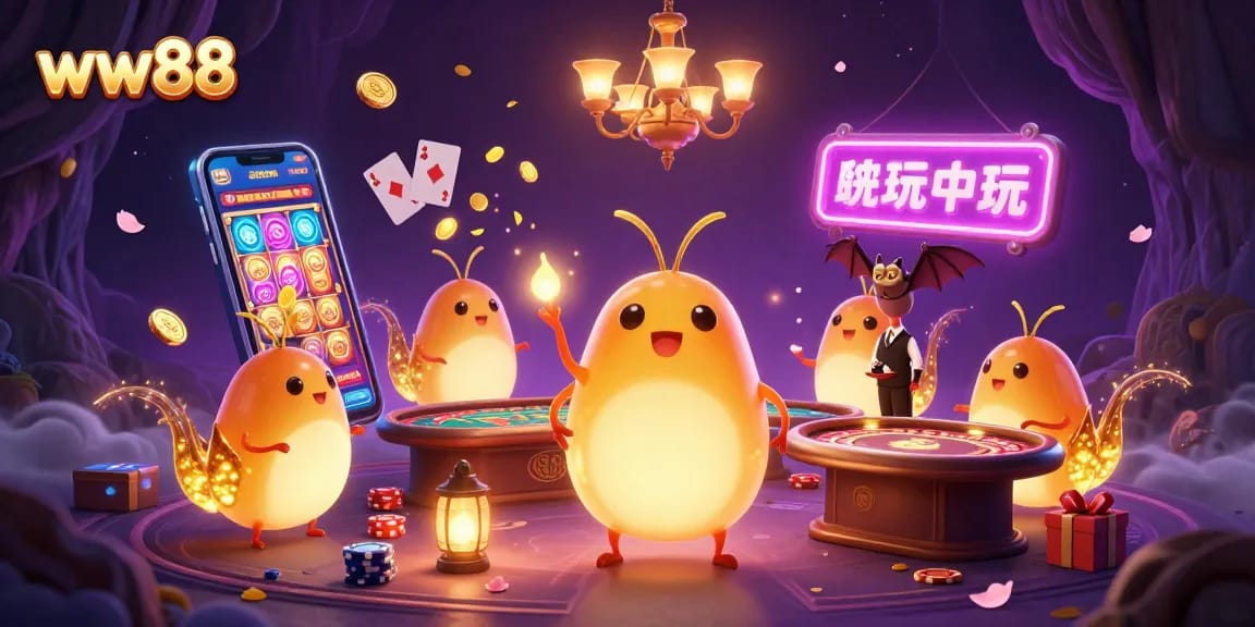 Experience thrilling gameplay at ww88 with vibrant glowworms lighting a magical casino.