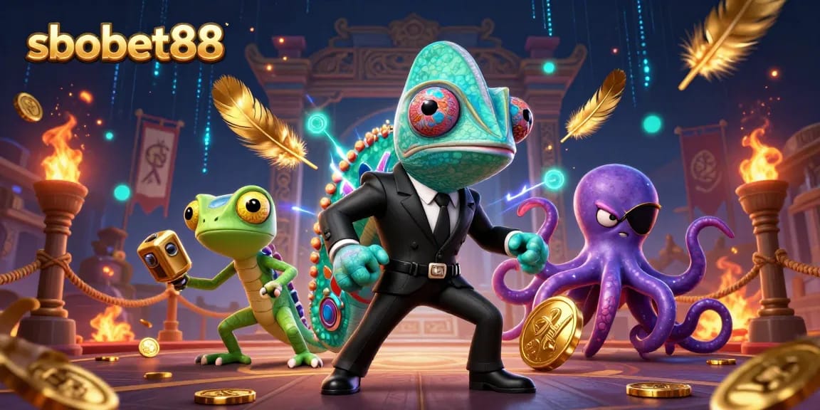 Experience sbobet88 live betting thrills in a vibrant, action-packed 3D casino illustration.