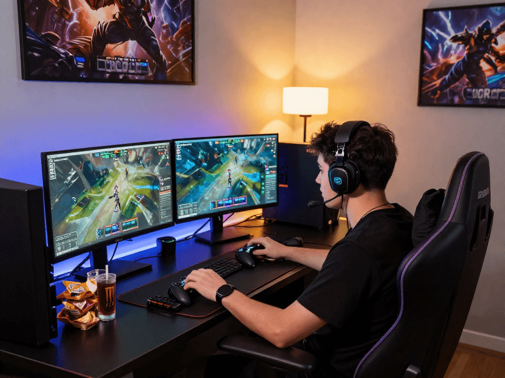 Engaging gaming setup at mpocash.blog showcasing a focused gamer immersed in gameplay.