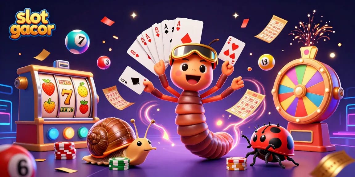 Engage with slot gacor and win big with this lively casino illustration featuring vibrant characters and exciting game elements.