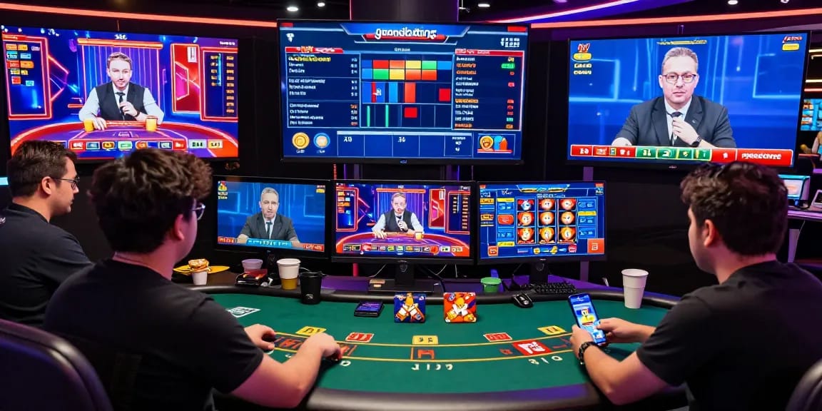 Engaged players enjoying grandbetting live casino games on digital devices with vibrant graphics in 2026.