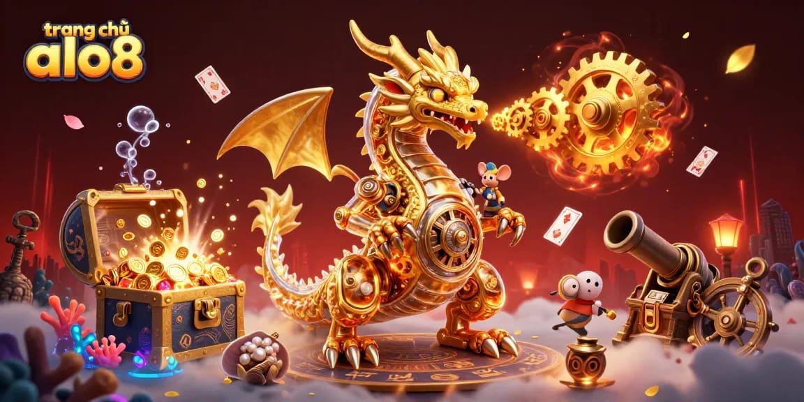 Engage with exciting gameplay on trang chủ alo8, featuring a dynamic 3D casino scene filled with treasures and action.