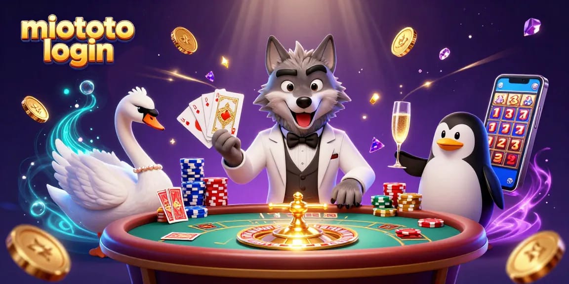 Experience the excitement of miototo login with our vibrant casino scene including 3D characters and game elements.
