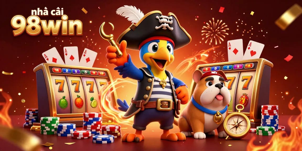 Spin the reels at nhà cái 98win with dynamic slot games featuring 3D characters and vibrant casino elements.