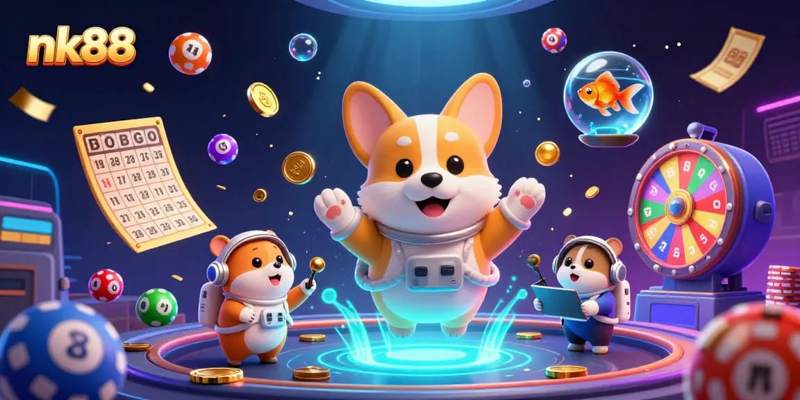 Experience exciting games at nk88 with floating lottery balls and vibrant prizes everywhere.