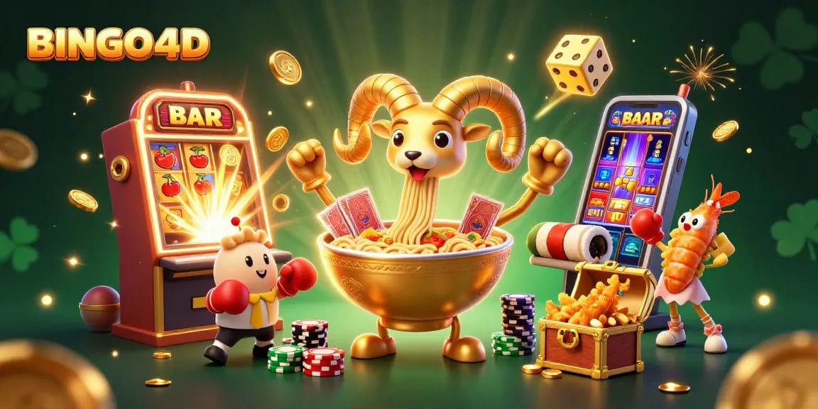Permainan BINGO4D yang menampilkan karakter unik dengan jackpot dan efek mencolok, menarik perhatian pemain.