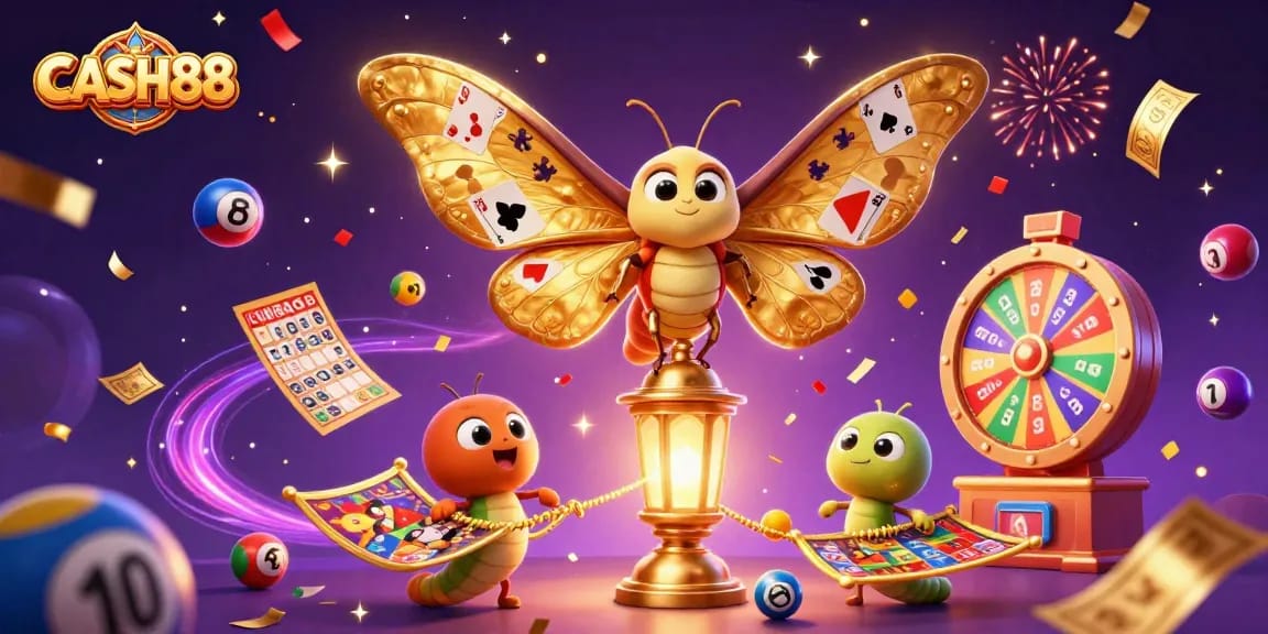 Experience the excitement at CASH88, where vibrant lottery elements and festive characters create a thrilling casino atmosphere.