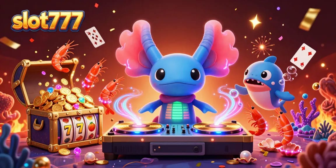Experience the thrill of slot777 with vibrant 3D illustration filled with excitement and gaming elements.