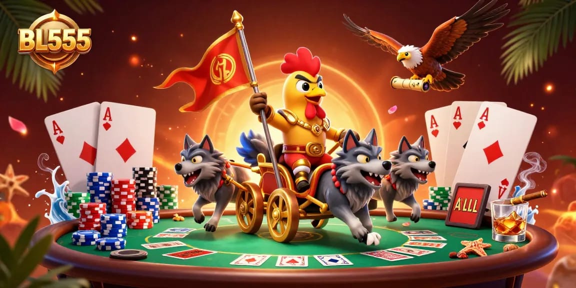 Engage in exciting gameplay at BL555 while enjoying a vibrant poker scene filled with chips and cards.
