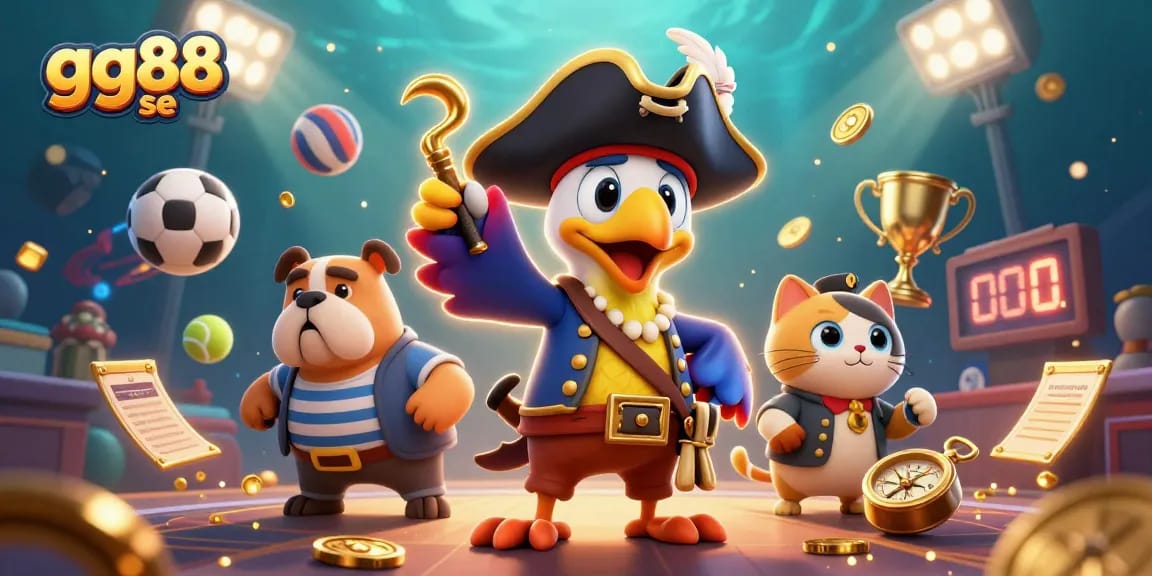 Bet on exciting games at gg88 se, where a colorful pirate captain parrot leads a lively betting scene.