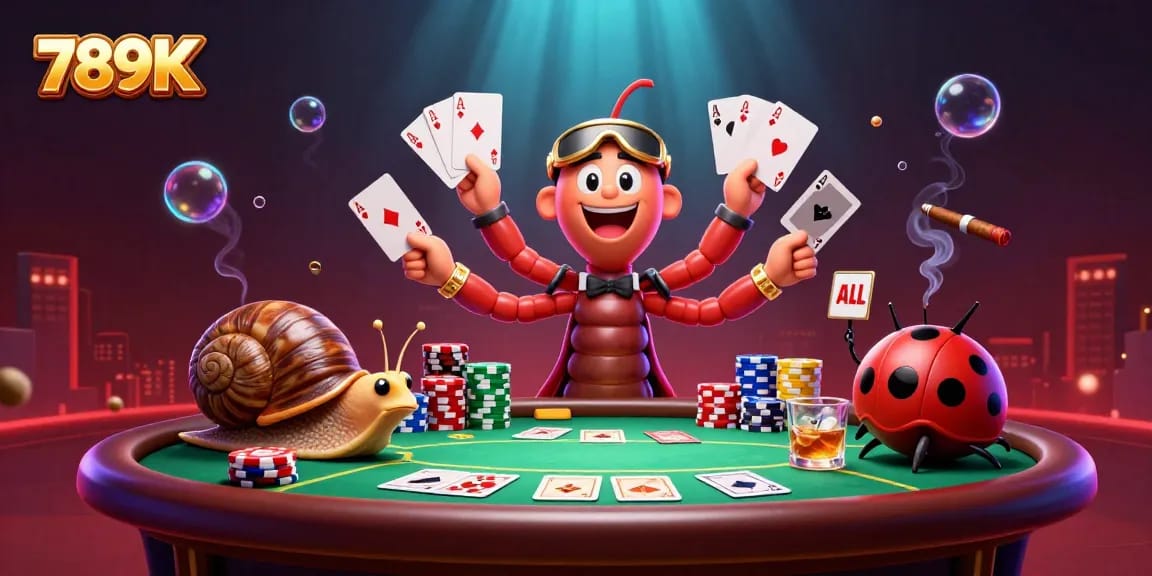 Experience winning strategies at 789K casino with a vibrant poker scene featuring cartoon characters and chips.
