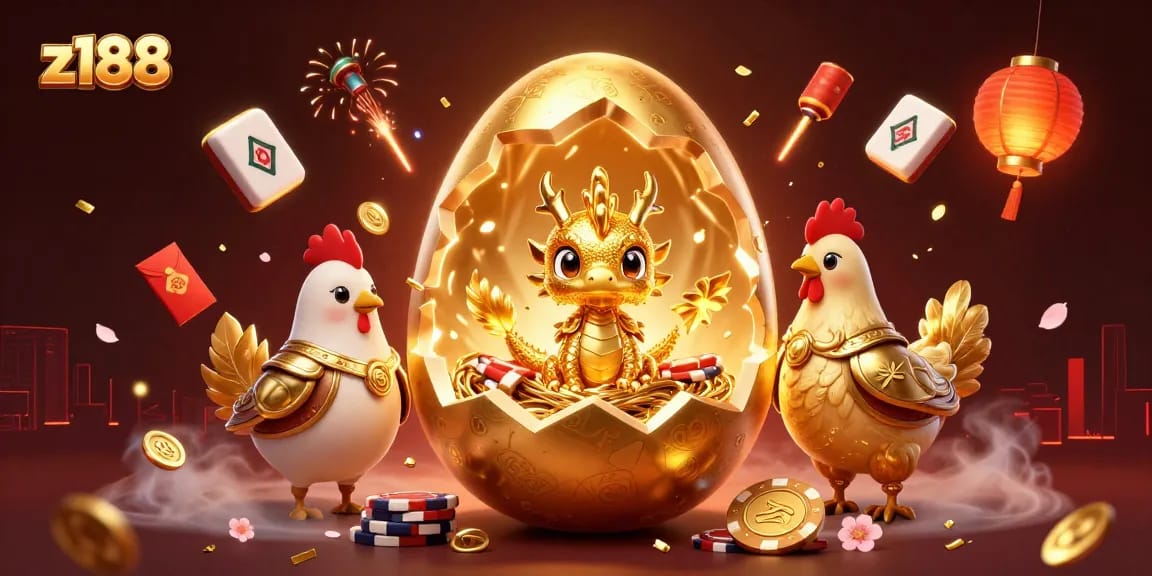 Experience thrilling gaming adventure at z188 with a golden dragon and poker chips in a vibrant casino scene.