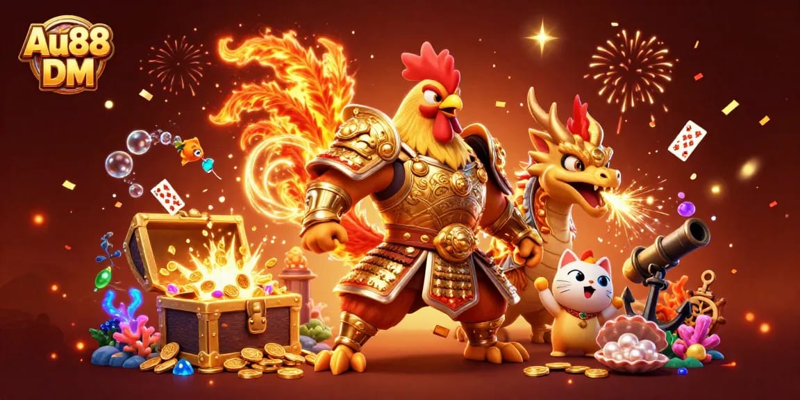 Winning big with Au88 DM, as a rooster warrior and dragon hatchling dominate the casino scene.