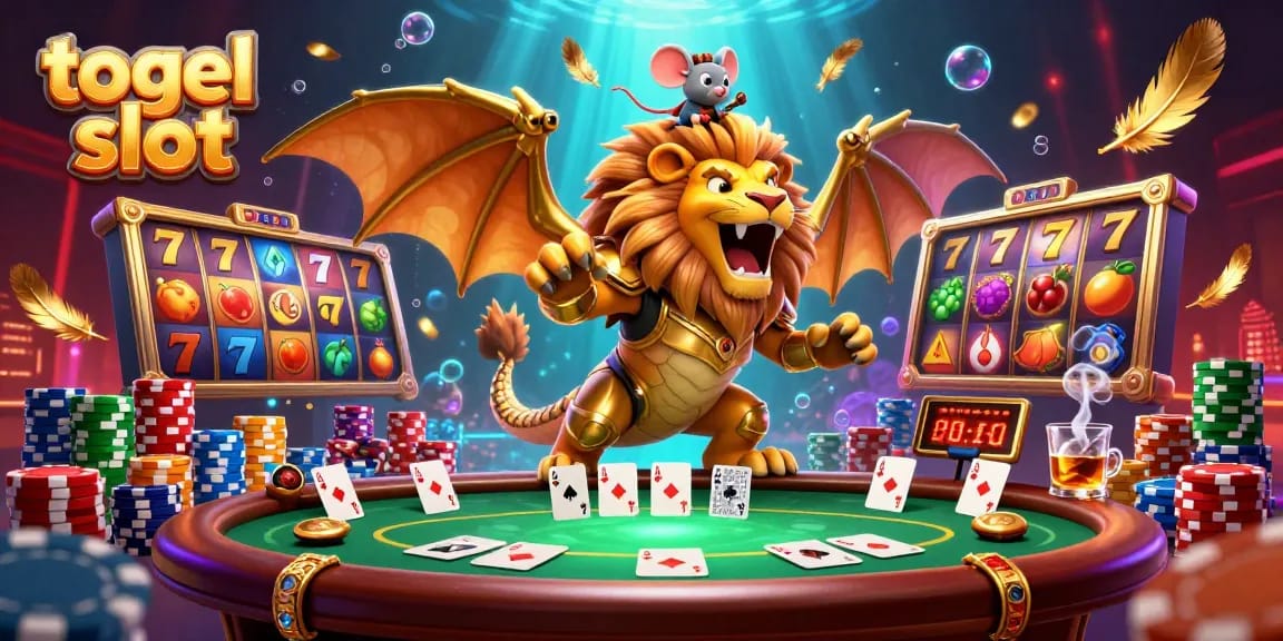 Experience thrilling togel slot action with a triumphant chimera and vibrant game elements.