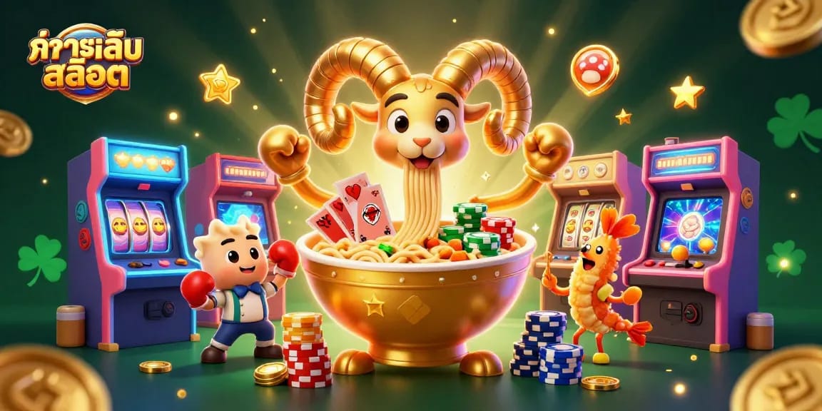 Spin to win with ทดลองเล่นสล็อต in this vibrant, interactive casino illustration.