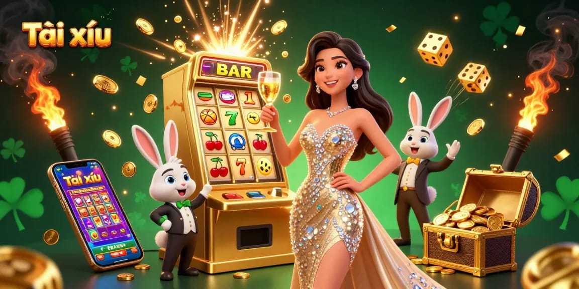 Experience the excitement of Tài xỉu with stunning visuals of a glamorous scene full of jackpots and casino action.