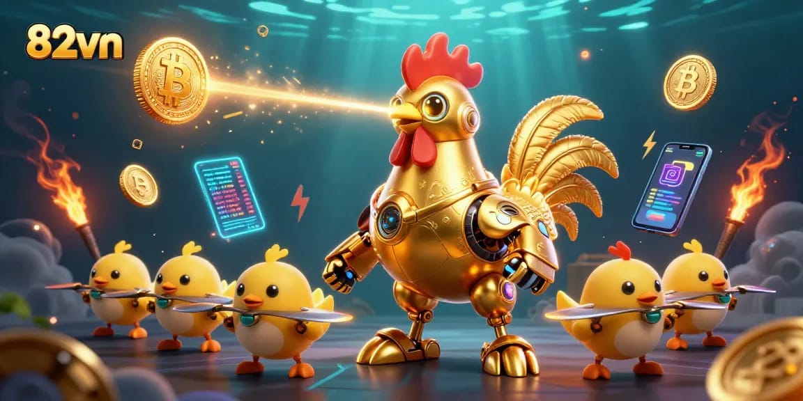 Join the excitement of 82vn as the golden rooster robot leads with thrilling laser displays and crypto elements.