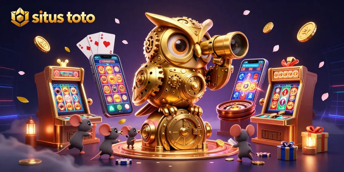 Engage in situs toto gameplay with colorful slot reels and vibrant casino elements.