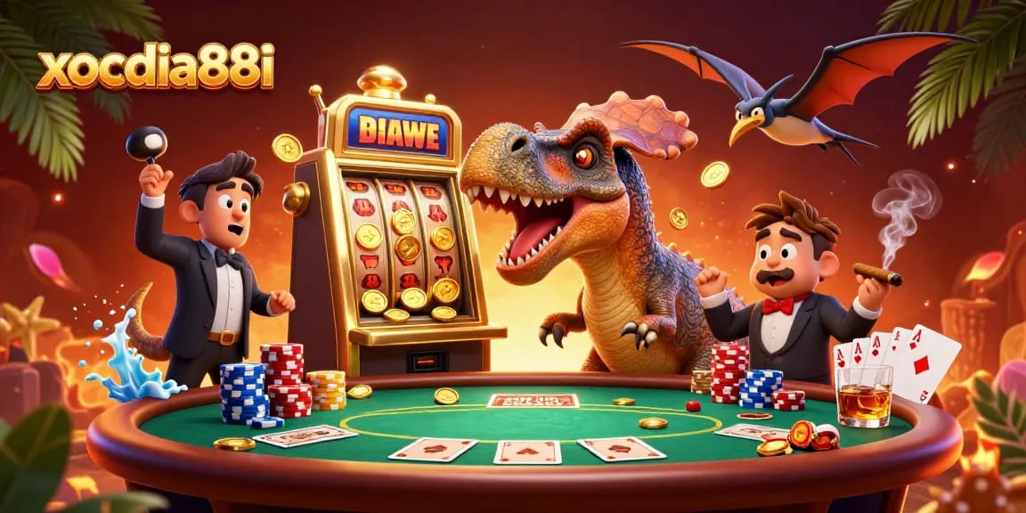 Catch the excitement of xocdia88i with a pachycephalosaurus winning jackpots and a pteranodon grasping coins!