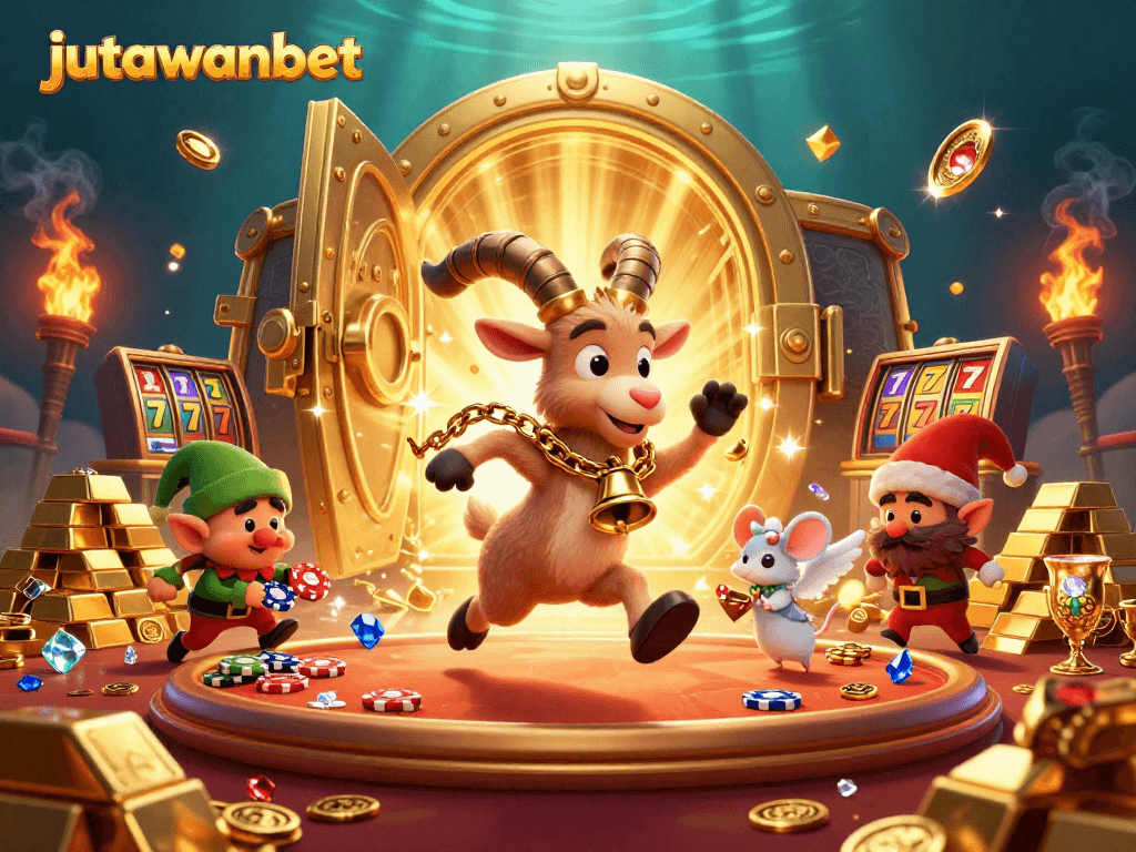 Experience thrilling gameplay at jutawanbet with vibrant 3D casino illustration filled with excitement.