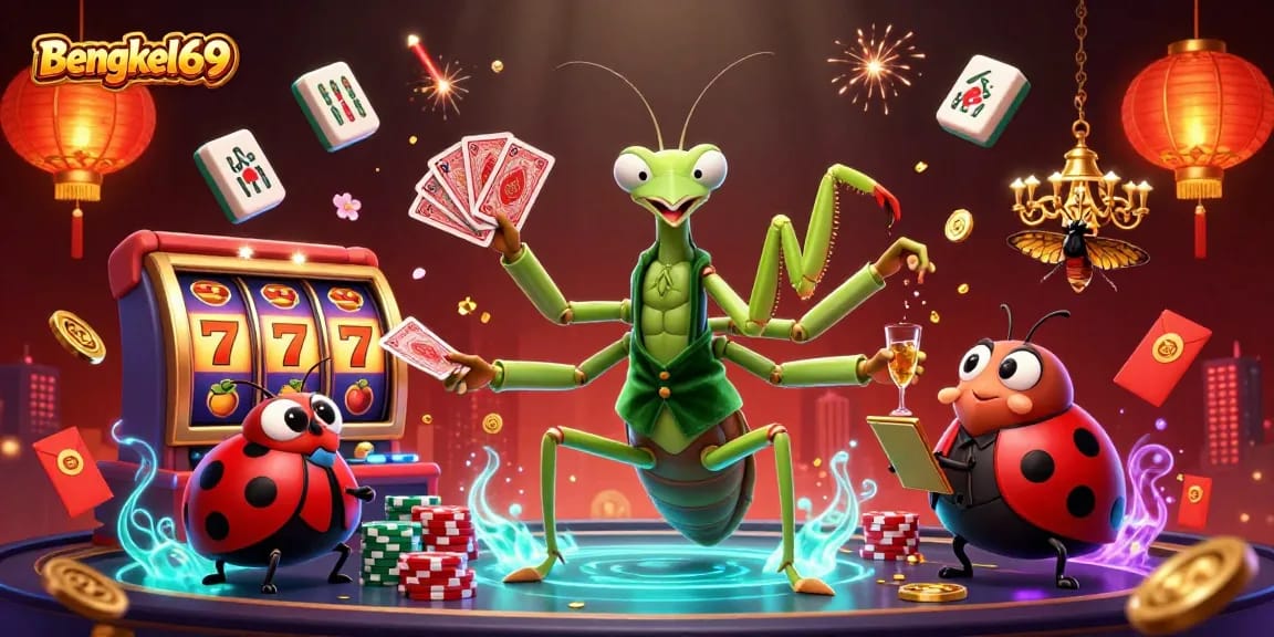 Bengkel69 engages players with vibrant slot machines amidst a lively gambling scene.