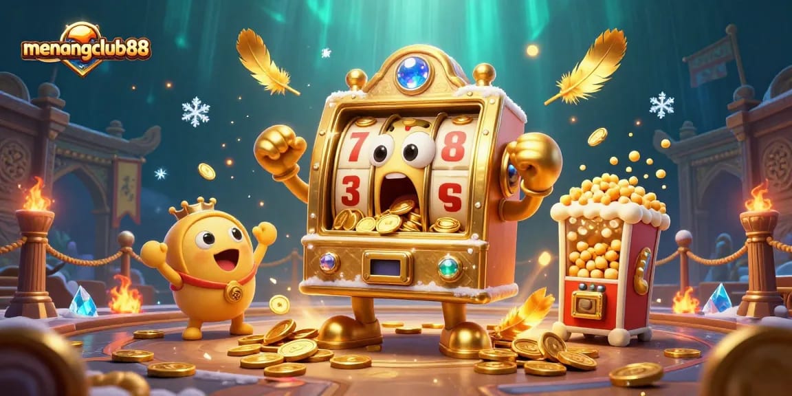 Experience the excitement of menangclub88 with its golden slot machines and vibrant casino elements.