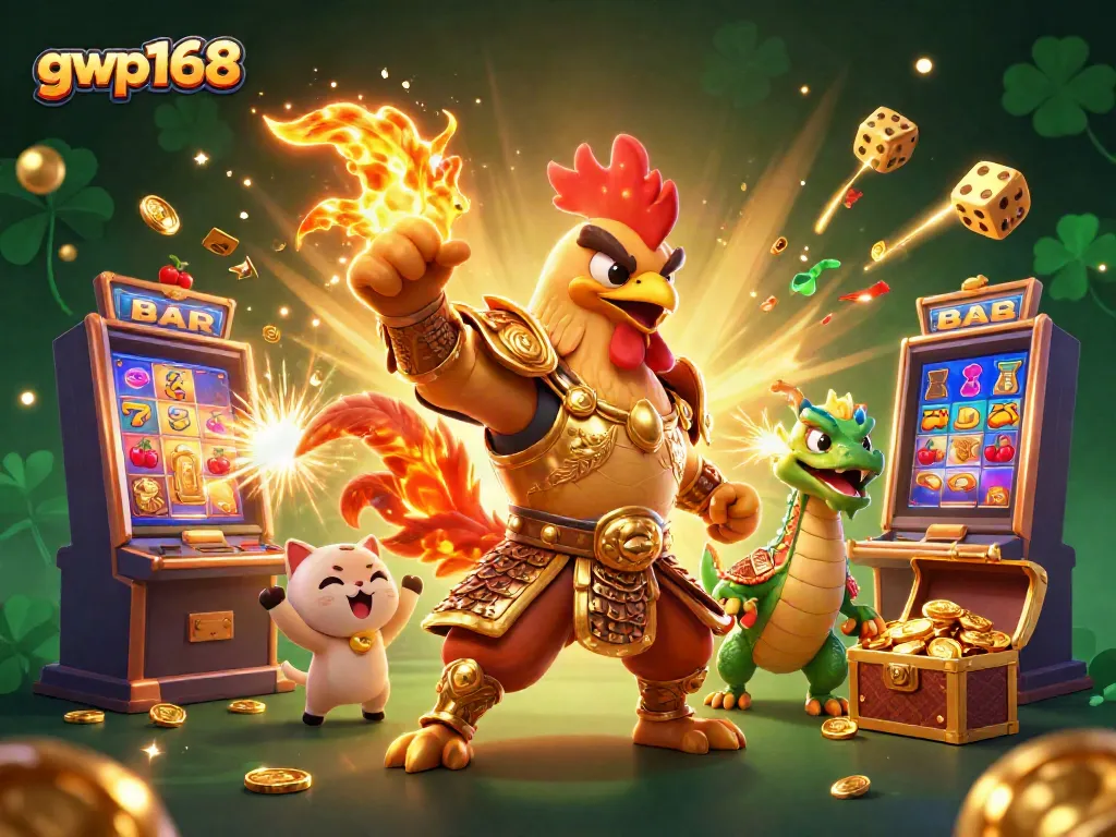Mainkan GWP168 dengan simbol jackpot dan karakter berwarna-warni menghadirkan suasana kasino yang meriah.
